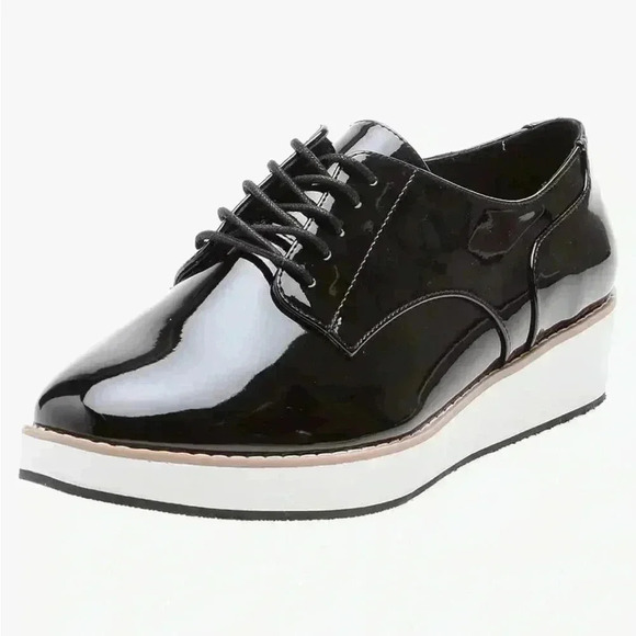Call it Spring Mclinn Patent Lace Up wedge Oxford shoes black  size 8 - Picture 1 of 5